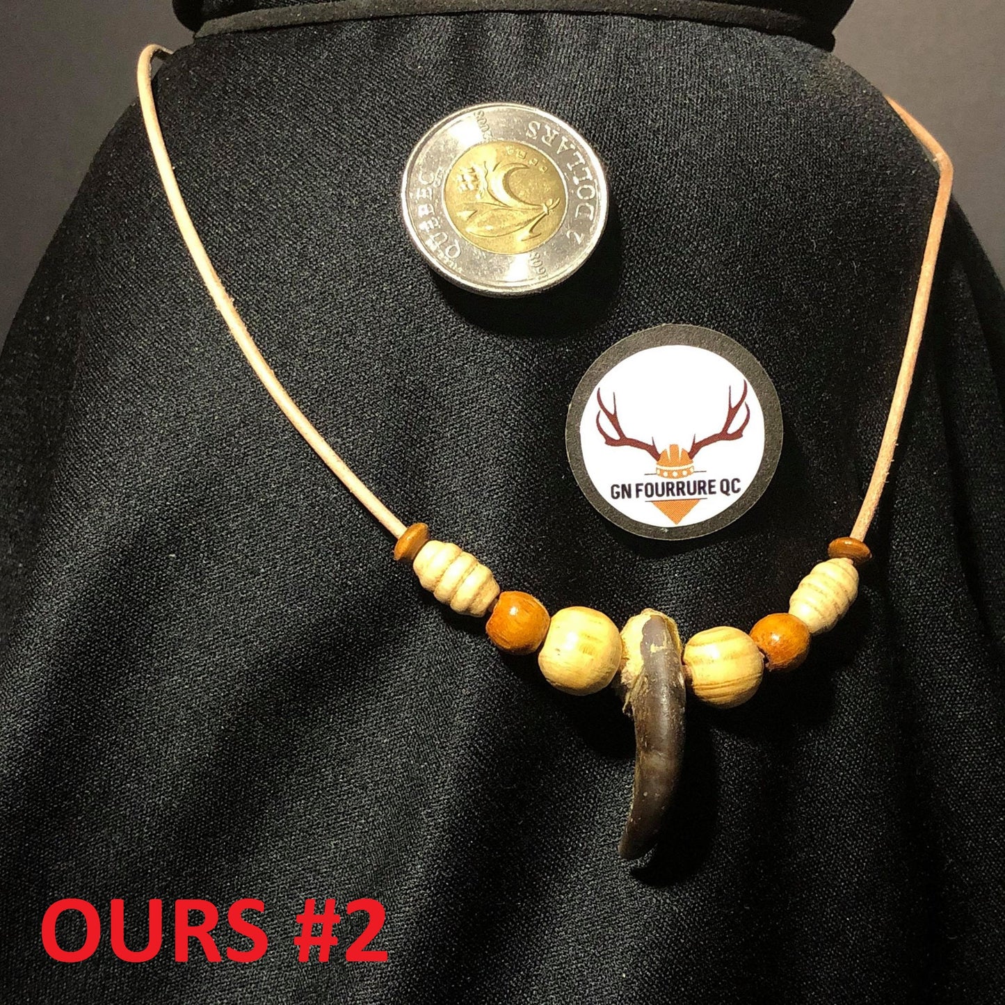 Collier griffe d'ours - Perles en bois naturel
