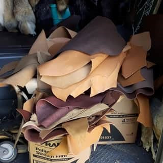 Box of leather trimmings.