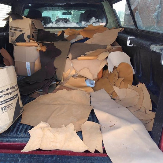 Box of leather trimmings.