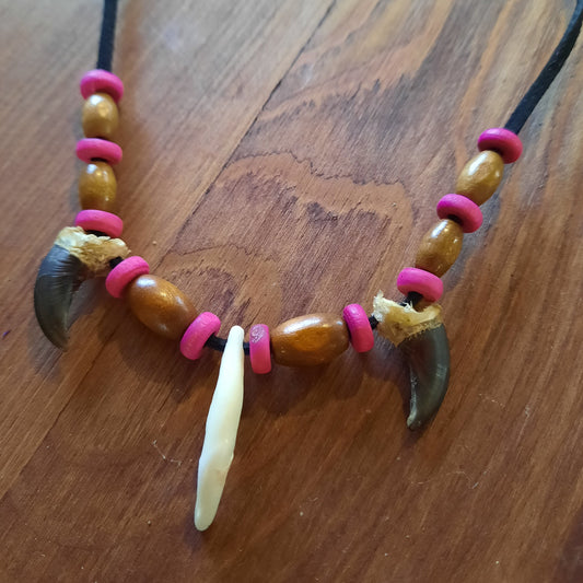 Coyote Claw Necklace, Wooden Beads